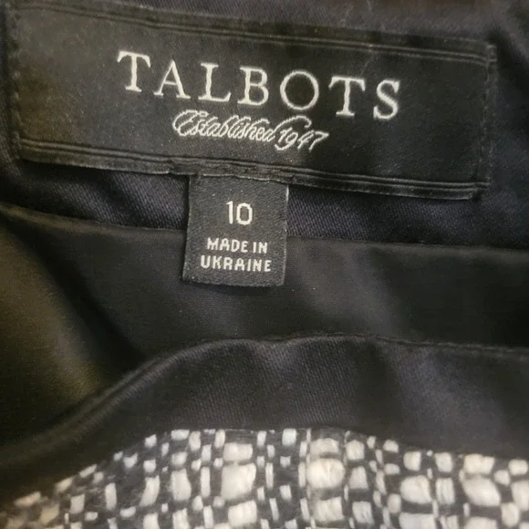 Talbots Tweed Geometric Lined Pencil Skirt Black White Long Zip Size 10 Business - Picture 8 of 9